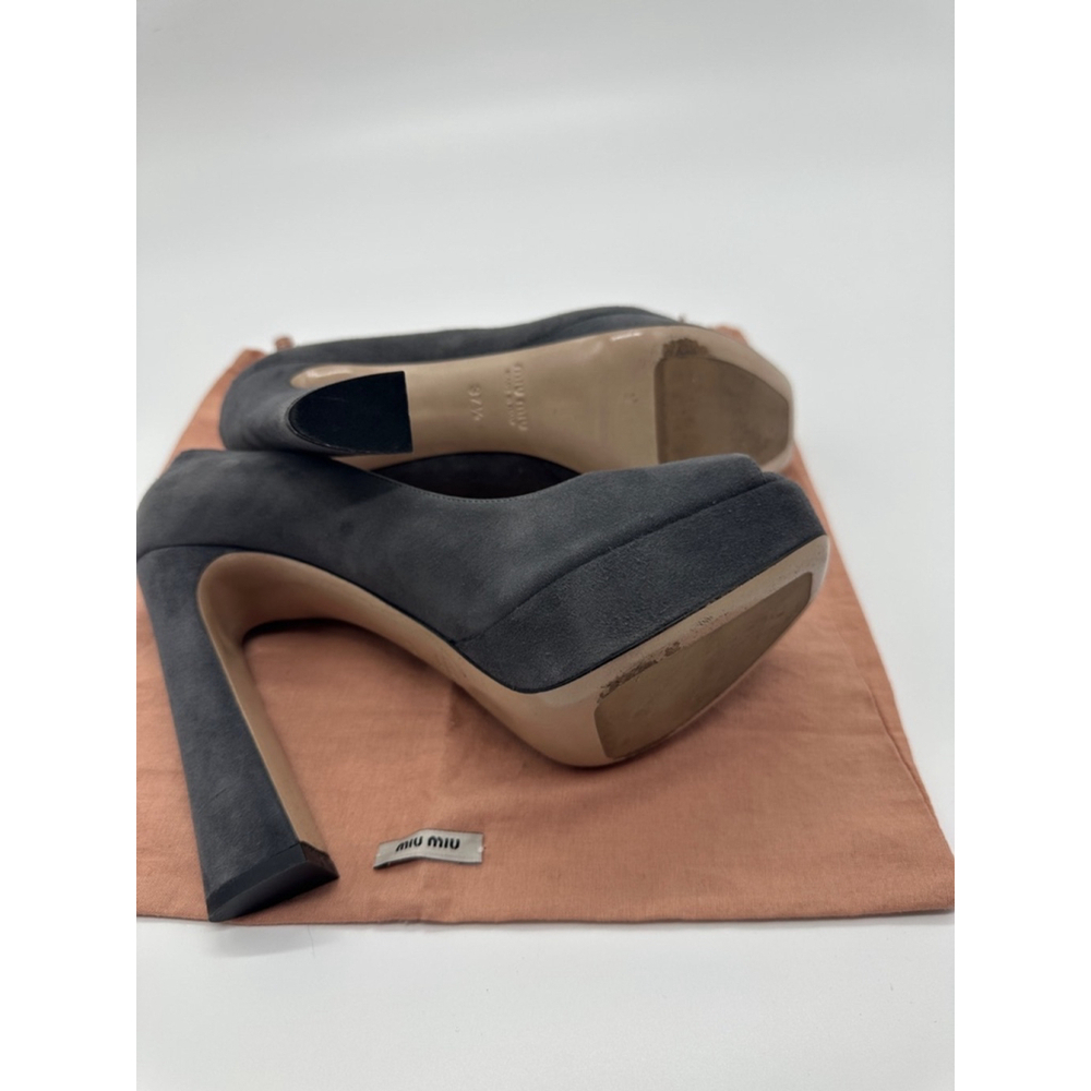 Miu Miu Gray Suede Peep Toe Platform Heels Size 37.5 (US 7) with Dust Bag - Picture 5 of 7